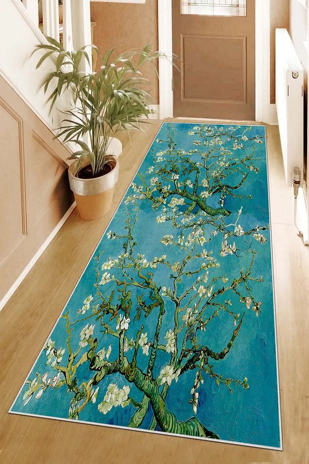 Van Gogh Badem Çiçekleri Tablo Dijital Baskı Yıkanabilir Modern Salon Halı ve Yolluk - 3
