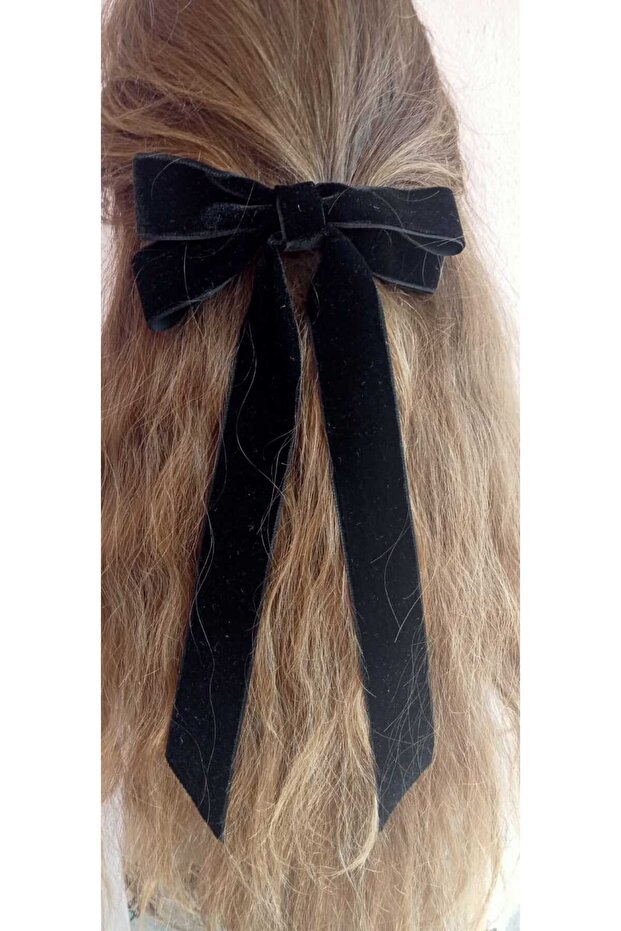 Black Velvet Handmade Clip Bow School Buckle