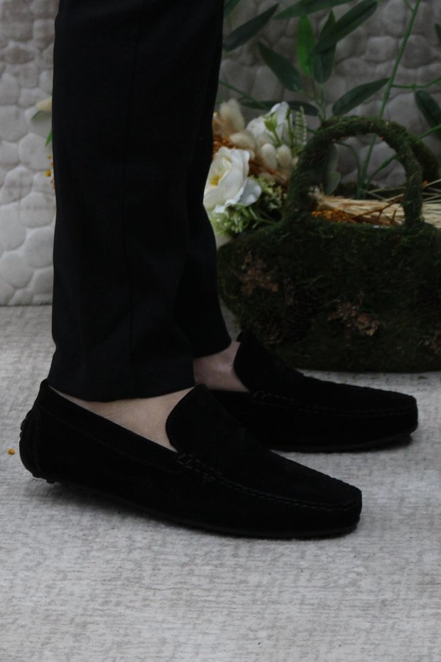 31112 Black Suede Genuine Leather Loafer Men's Ballerina Shoes