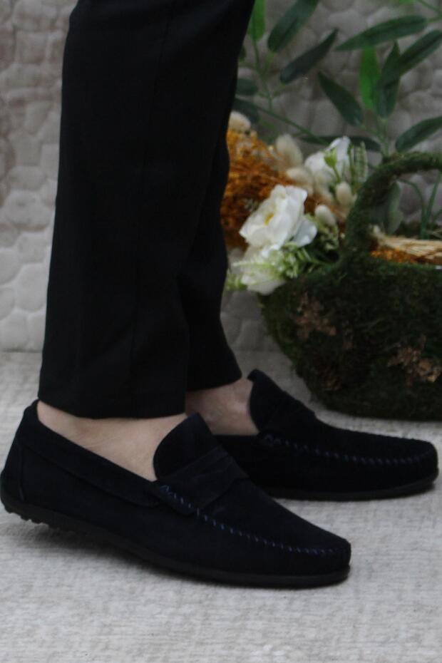 31020 Navy Blue Suede Genuine Leather Loafer Men's Ballerina Shoes