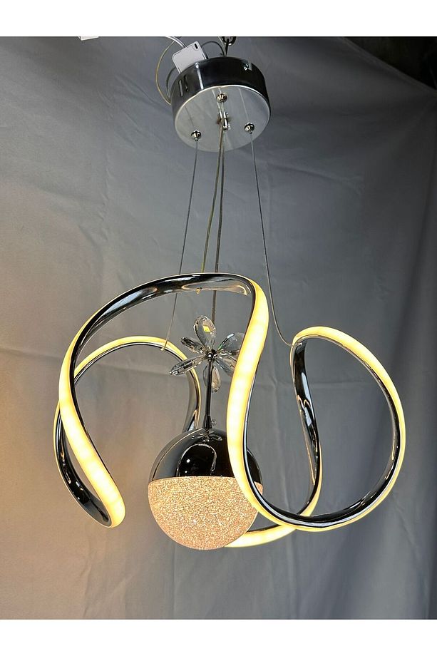 Modern Tekli Sarkıt Power Led Avize Gümüş Krom 3 Renk (BEYAZ,SARI,G.IŞIĞI). Ledli Avize. - 1