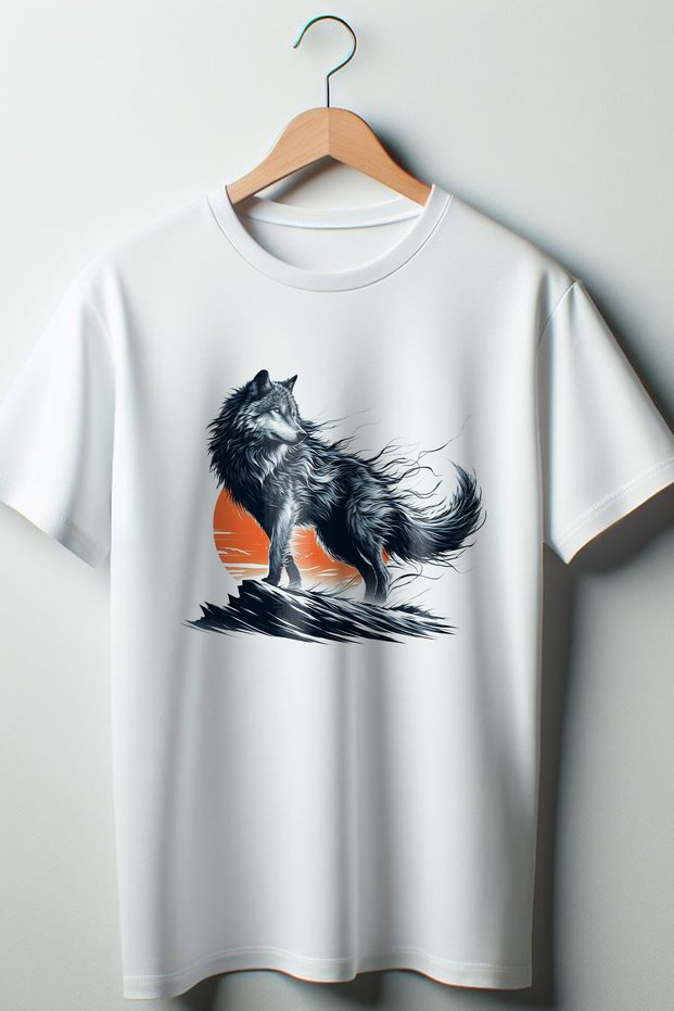 Wolf Printed Printed White Oversize T-Shirt
