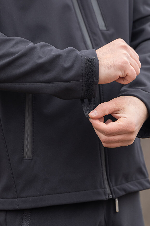 Siyah Kapüşonlu Softshell Mont - 6
