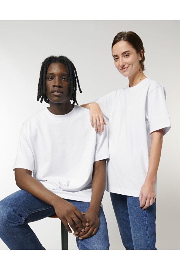 Unisex Crew Neck Oversize White T-shirt Basic