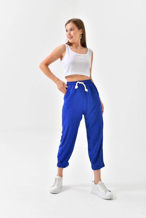 Pocket Wrapped Shalwar Trousers with Elastic Waist and Darted Legs