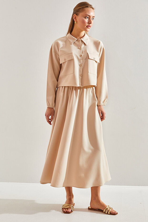 Women's Beige Modest Skirted Top and Bottom Hijab Set 60151016