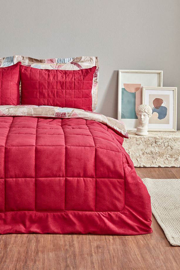 Lydia Çift Kişilik Stripe Comfort Set Bordo - 2