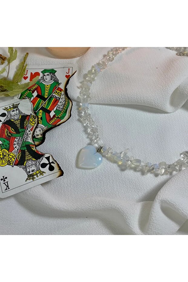 Opalite Stone (Synthetic) Heart Cracked Stone Necklace