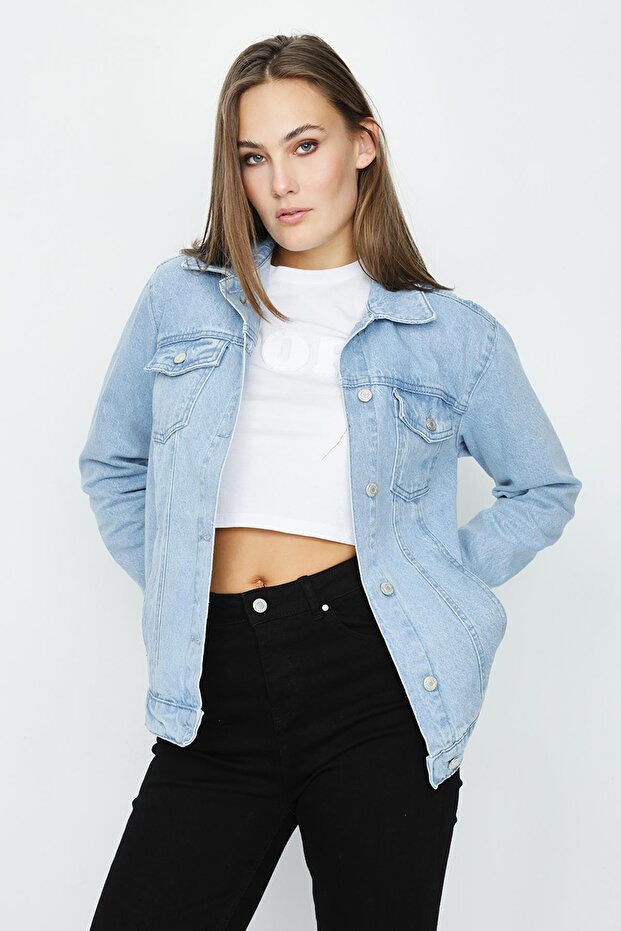 Jachetă de blugi oversize pentru femei - 2