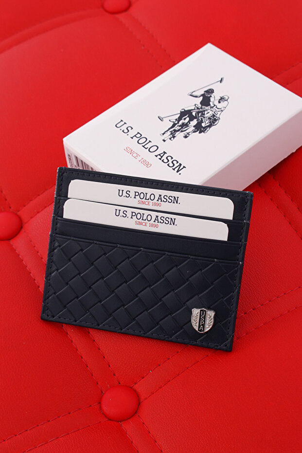U.S. POLO ASSN. 7667-7668-7669 GENUINE LEATHER CARD HOLDER NAVY BLUE