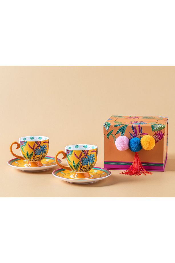Eotic Wild New Bone China 2'li Kahve Fincan Takımı Sarı - 3