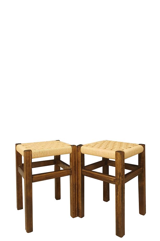 AHŞAPDELUXE HASIR ÖRGÜLÜ AHŞAP TABURE 41 CM 2'Lİ SET - 1