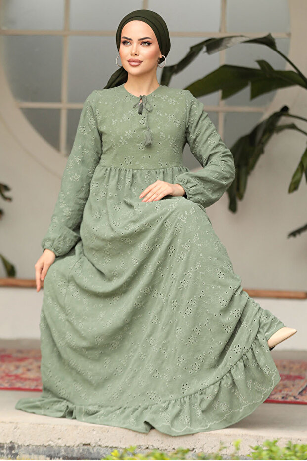 Laced Green Hijab Dress 23201CY