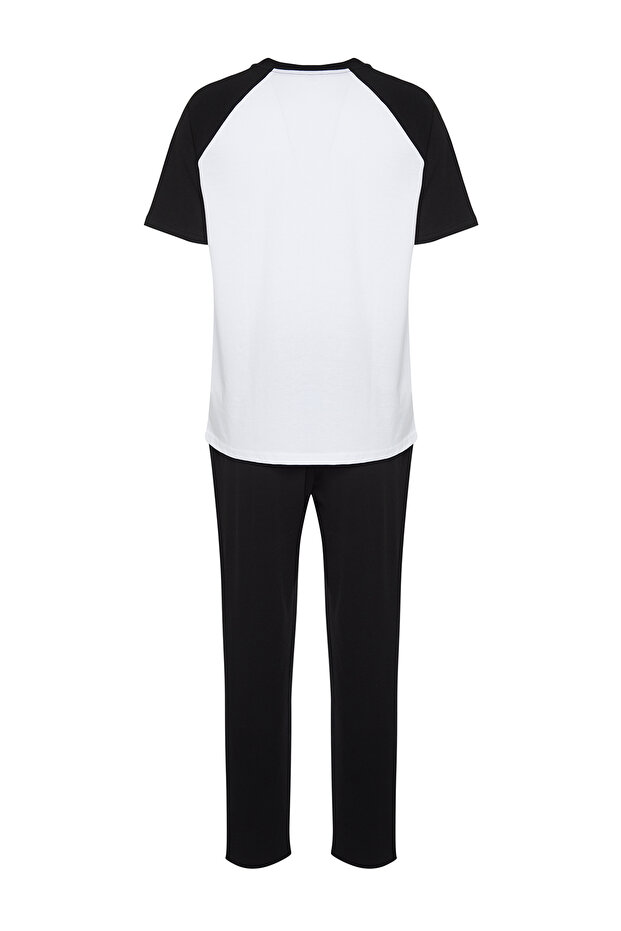 Siyah Beyaz Baskılı Reglan Kol Regular Fit Örme Pijama Takımı TMNSS24PT00014 - 8