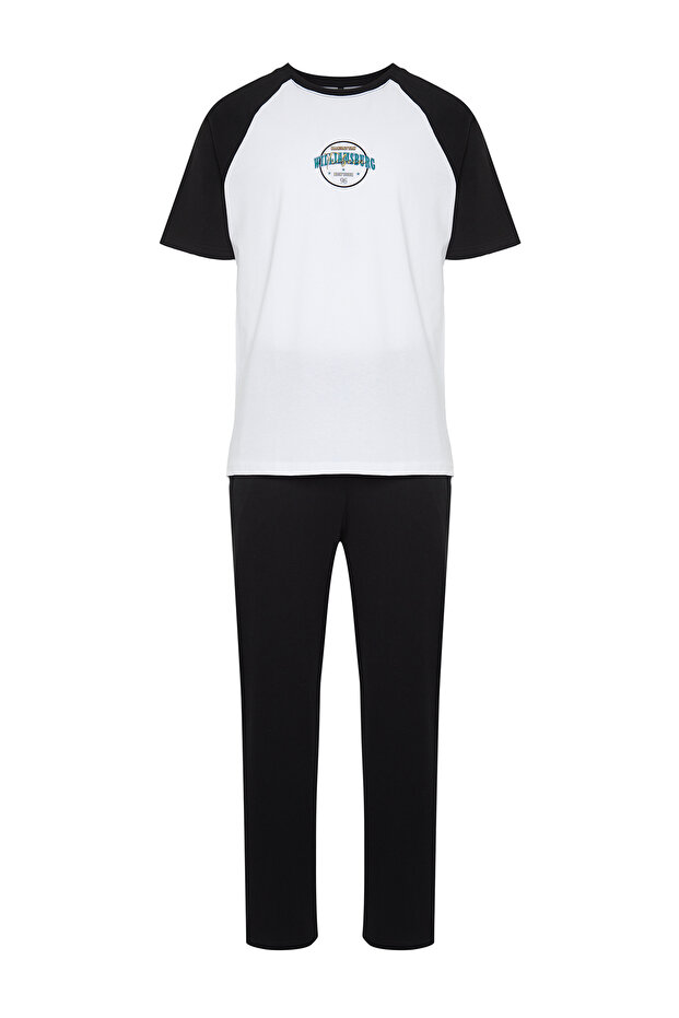 Siyah Beyaz Baskılı Reglan Kol Regular Fit Örme Pijama Takımı TMNSS24PT00014 - 7
