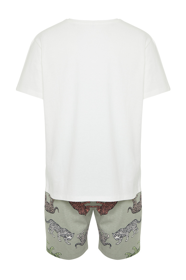 Ekru Regular Fit Hayvan Desenli Couple/Çift Örme Şortlu Erkek Pijama Takımı TMNSS24PT00015 - 8