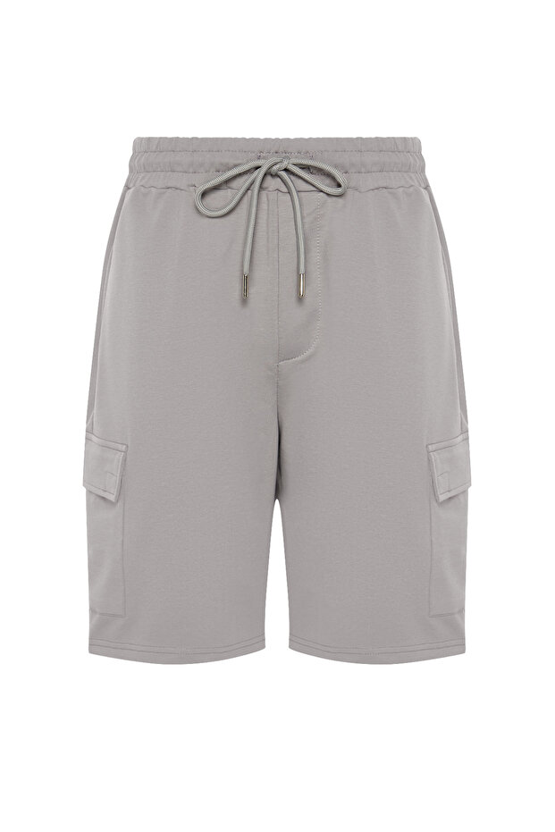Gri Oversize/Geniş Kesim Gizli Kordonlu Lastik Belli Kargo Cepli Etiketli Şort TMNSS24SR00018 - 7