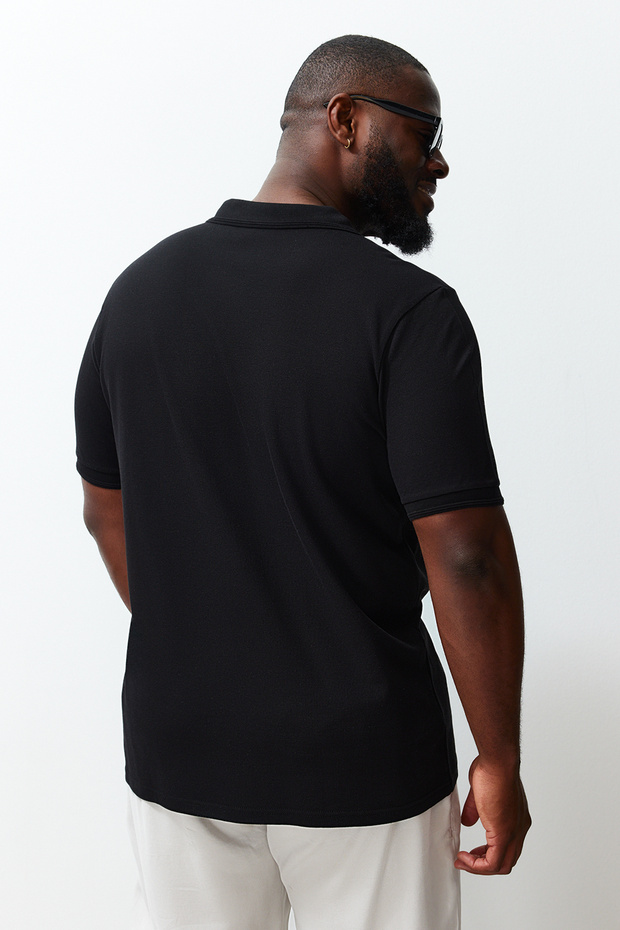 Büyük Beden Siyah Regular/Normal Kesim Basic %100 Pamuklu Polo Yaka T-shirt TMNSS24BF00000 - 6