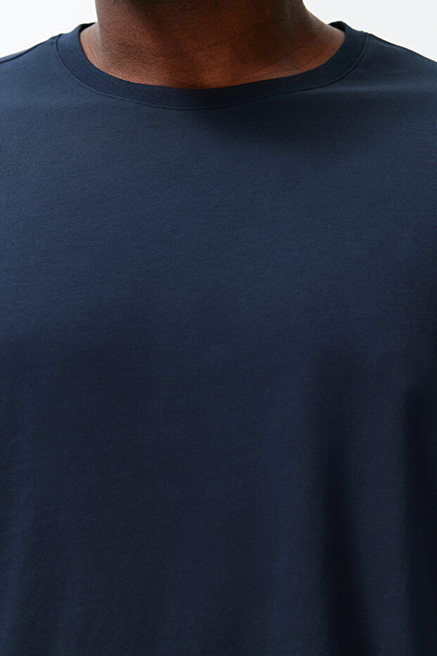 Büyük Beden Lacivert Oversize/Geniş Kesim %100 Pamuklu T-Shirt TMNSS23TS00139 - 5