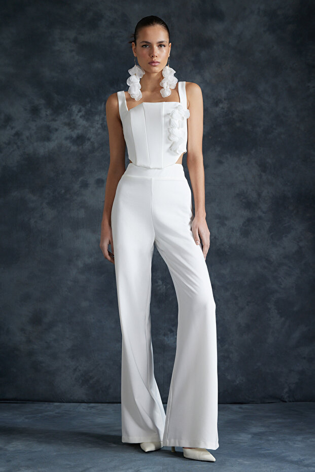 Bridal Ekru Dokuma Pantolon TPRSS23PL00023 - 1