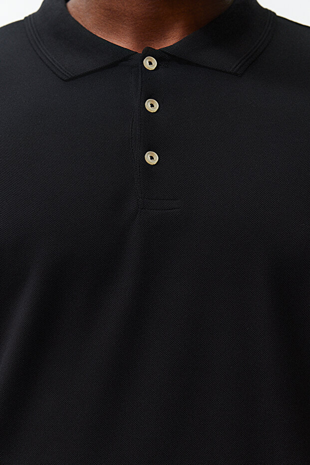 Büyük Beden Siyah Regular/Normal Kesim Basic %100 Pamuklu Polo Yaka T-shirt TMNSS24BF00000 - 5