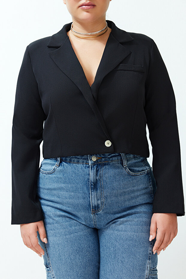 Czarna marynarka z podszewką w dużym rozmiarze TBBSS24AG00003 - 5