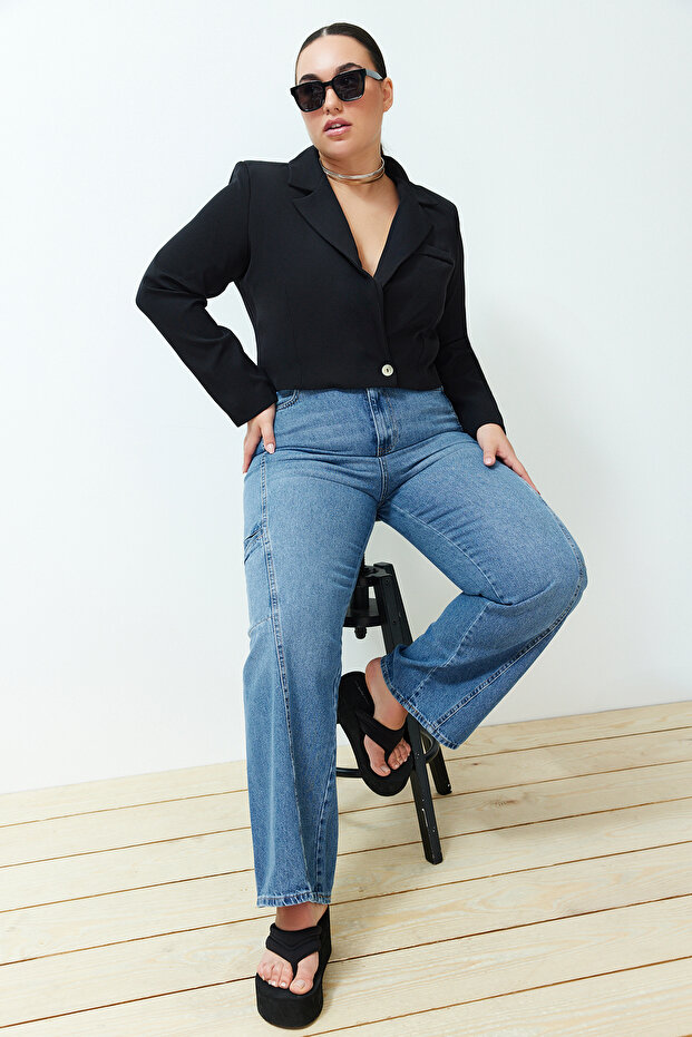 Czarna marynarka z podszewką w dużym rozmiarze TBBSS24AG00003 - 3