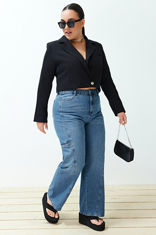 Czarna marynarka z podszewką w dużym rozmiarze TBBSS24AG00003 - 4