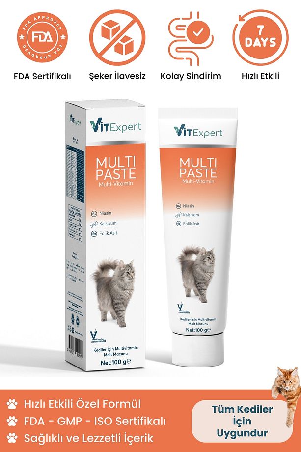 Multi Paste Tüm Kediler Için Multi Vitamin Bağışıklık Ve Tüy Sağlığı Destekleyici Malt Macun 100 Gr - 1