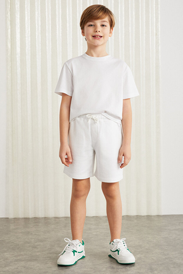 CLIFFORDGRM Cotton Corded Elastic Waist 2-Piece Damson - White Shorts CLIFFORDGRM24009