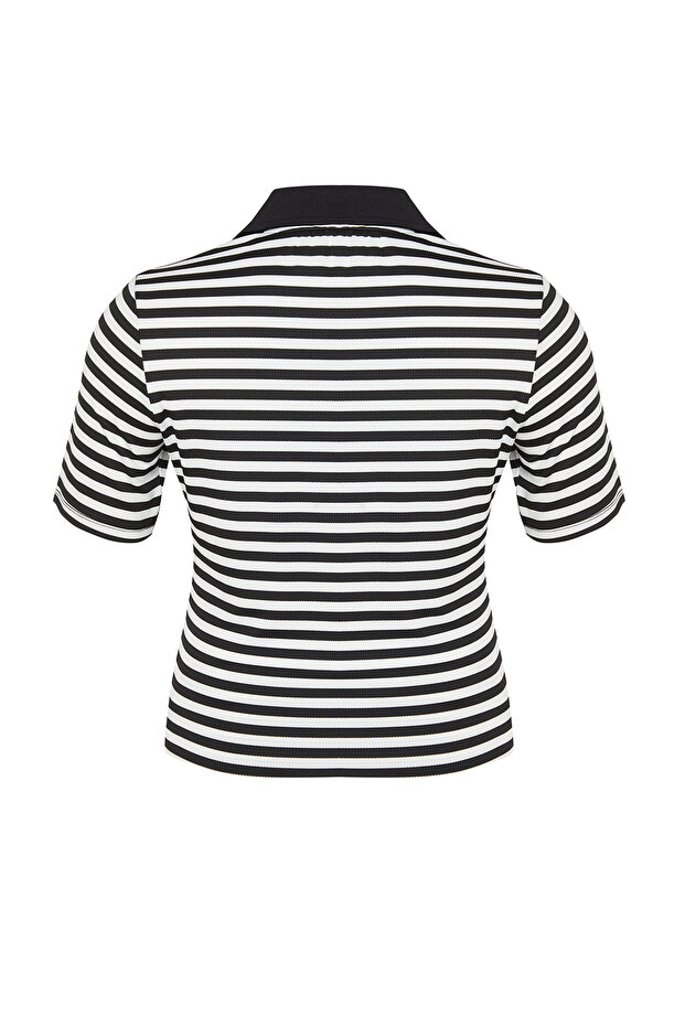 Siyah-Beyaz Çizgili Fittili Örme Bluz TBBSS24AF00022 - 8