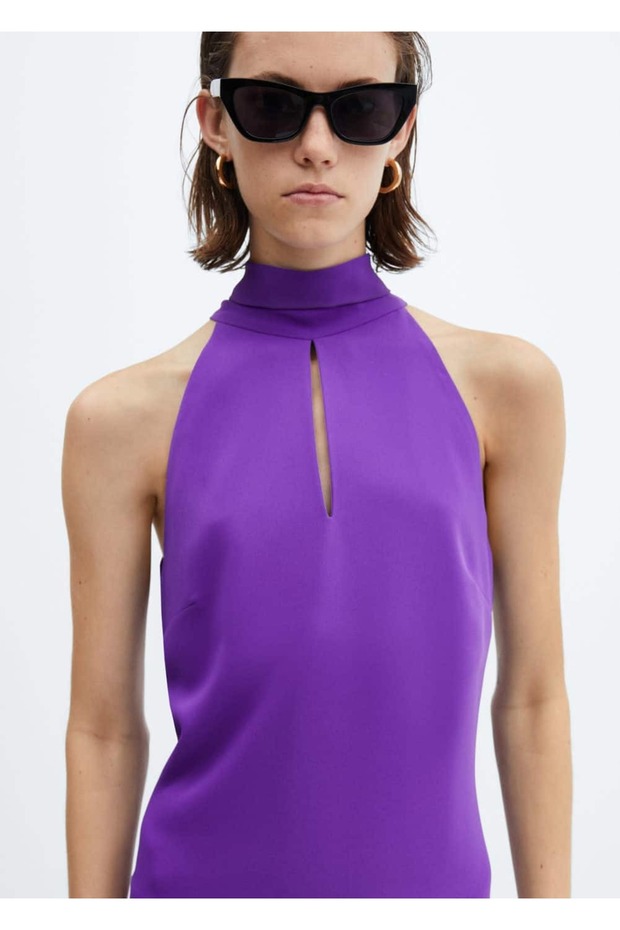 Kurdeleli halter yakalı elbise - 1