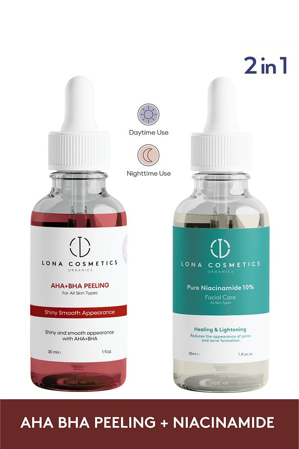 Siyah Nokta, Sivilce Karşıtı ve Akne İzlerine Yardımcı Set AHA+BHA Peeling ve Niacinamide Serum - 1
