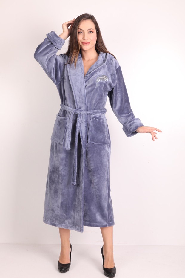 Women's Hooded Embroidered 100% Bamboo Long Robe