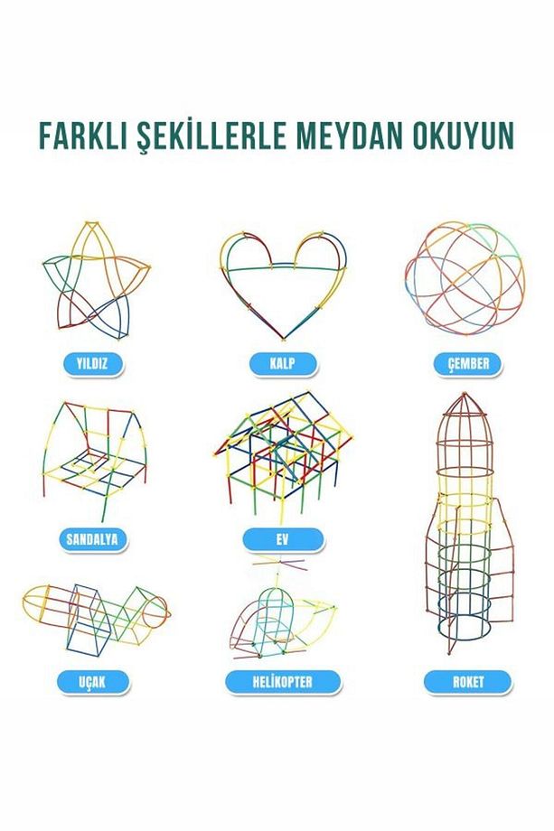 Eğitici Bambu Çubukları Yapı  300 Parça Puzzle Zeka Oyunları Kodlama Oyuncakları Tak Çıkar Oyuncak - 7