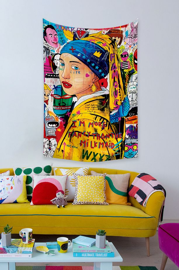 Pop Art Johannes Vermeer İnci Küpeli Kız Grafiti Duvar Örtüsü Halısı - 1