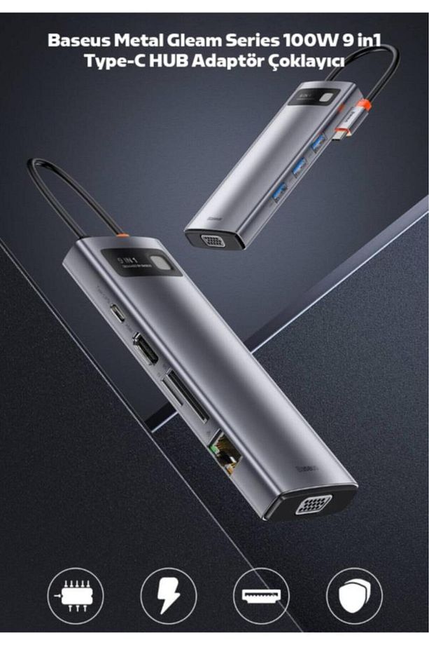 Metal Gleam Series 9in1 Type-c Hdmı Rj45 Vga Sd Pd 100w Type-c Hub Adaptör Çoklayıcı - 3