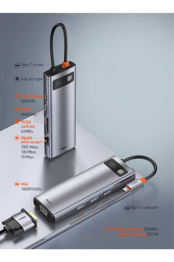Metal Gleam Series 9in1 Type-c Hdmı Rj45 Vga Sd Pd 100w Type-c Hub Adaptör Çoklayıcı - 2