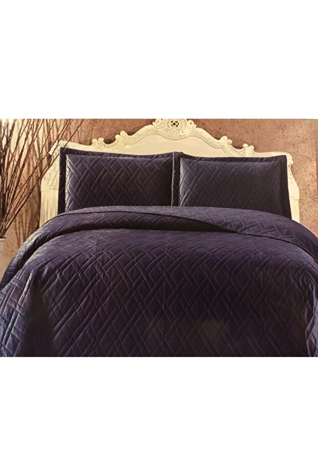 Maçka Kadife Tek Kişilik 2 Parça Yatak Örtüsü Seti İndigo - 1