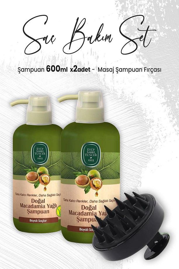Doğal Macadamia Şampuan 600 ml X 2 Adet Ve Masaj Şampuan Fırçası Siyah - 1