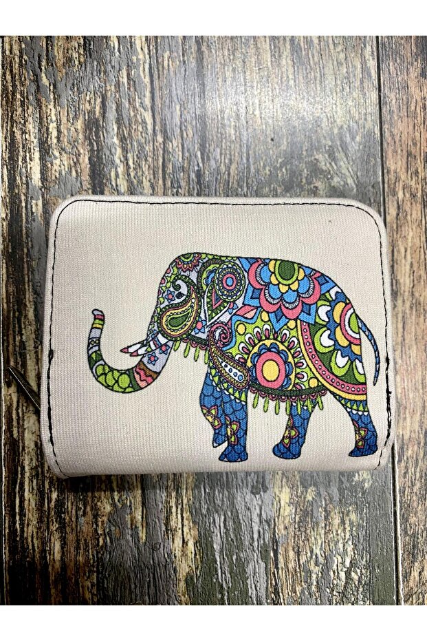 Elephant Patterned Ethnic Authentic Patterned Compartmented Useful Wallet - 1