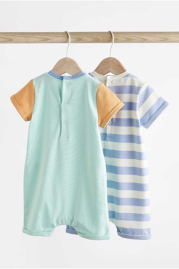 %100 Pamuk Mavi Gemi Desenli 2'li Romper Set - 2