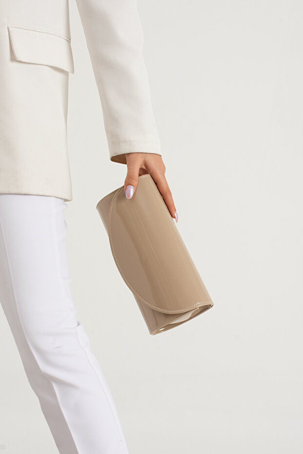 Nude Patent Leather Evening Dress Bag Clutch Portfolio Bag
