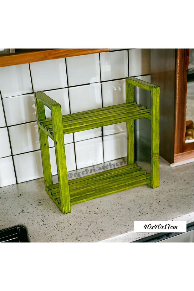 Ahşap raf 2li yeşil - 2