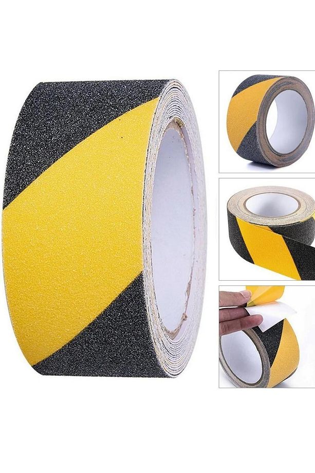 Siyah-Sarı Merdiven Zemin Kaydırmaz Bant, Arkası Yapışkanlı 1. Kalite 5 cm x 10 M - 3
