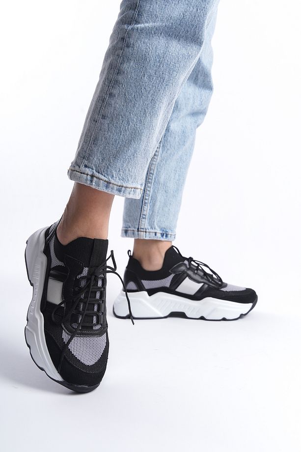 Alexia Kadın Sneaker Yüksek Taban Bağcıklı Triko spor Ayakkabı - 7