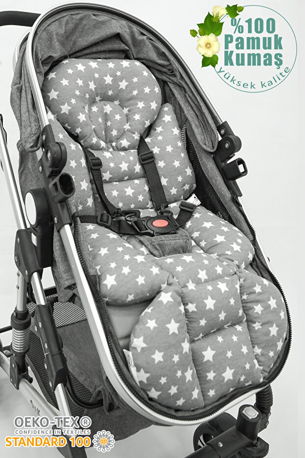 Baby Stroller Cushion, Waist Support, Double Sided, Stars Series, Anthracite