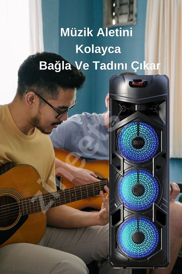Siyah Işıklı Büyük Boy Party Box Bluetooth Hoparlör Taşınabilir Şarjlı Ses Sistemi RADYOLU Karaoke - 6