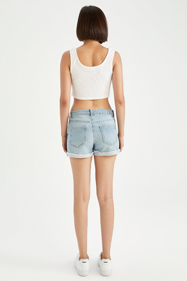 Normal Bel Katlamalı Paça Jean Şort X3508az22sm - 5