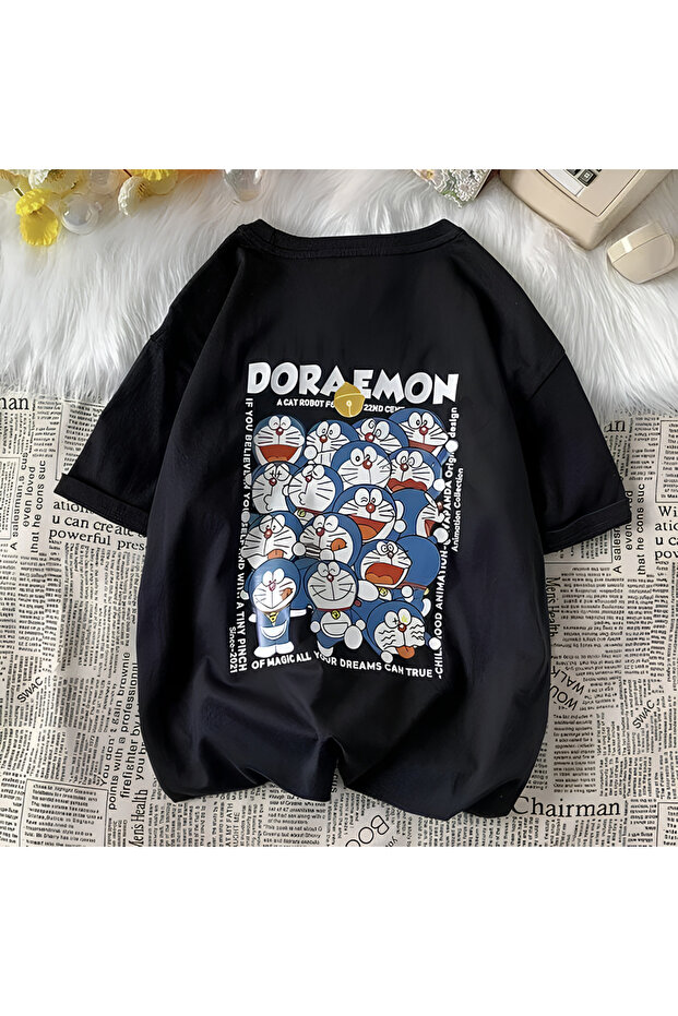 Black Unisex Back Printed Doraemon T-Shirt